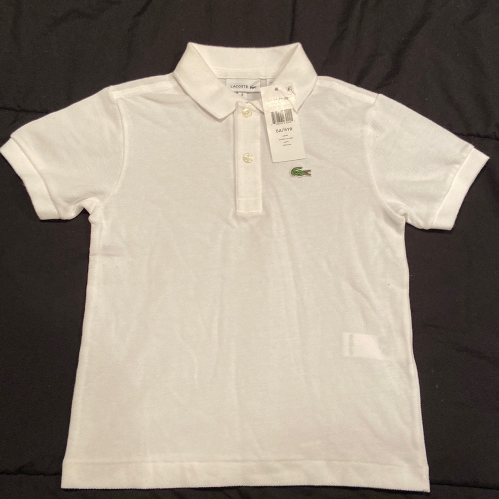 White polo style Lacoste short sleeve shirt